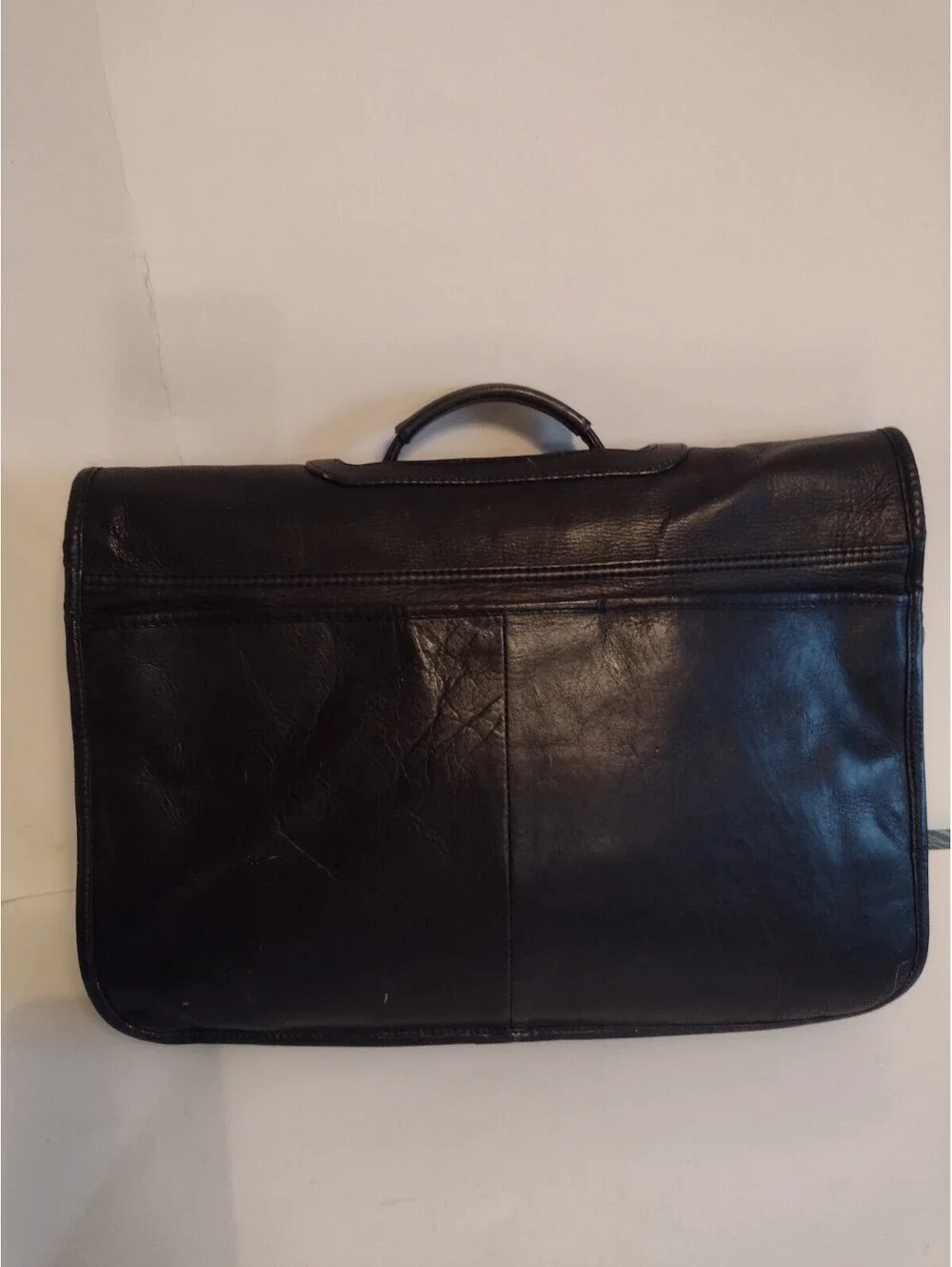 Vintage Black Leather Expandable Briefcase Portfolio Executive Lawyer Bag 17